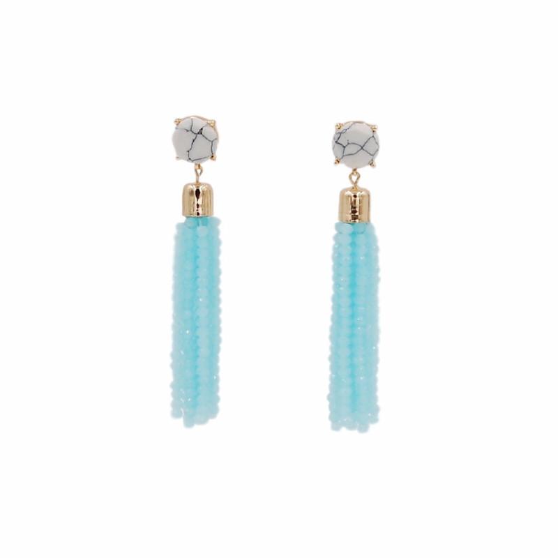 Tassel Collection - Baby Blue Glass Beaded Earrings
