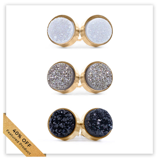 Regal Collection - Noir Quartz Stud Earring Set