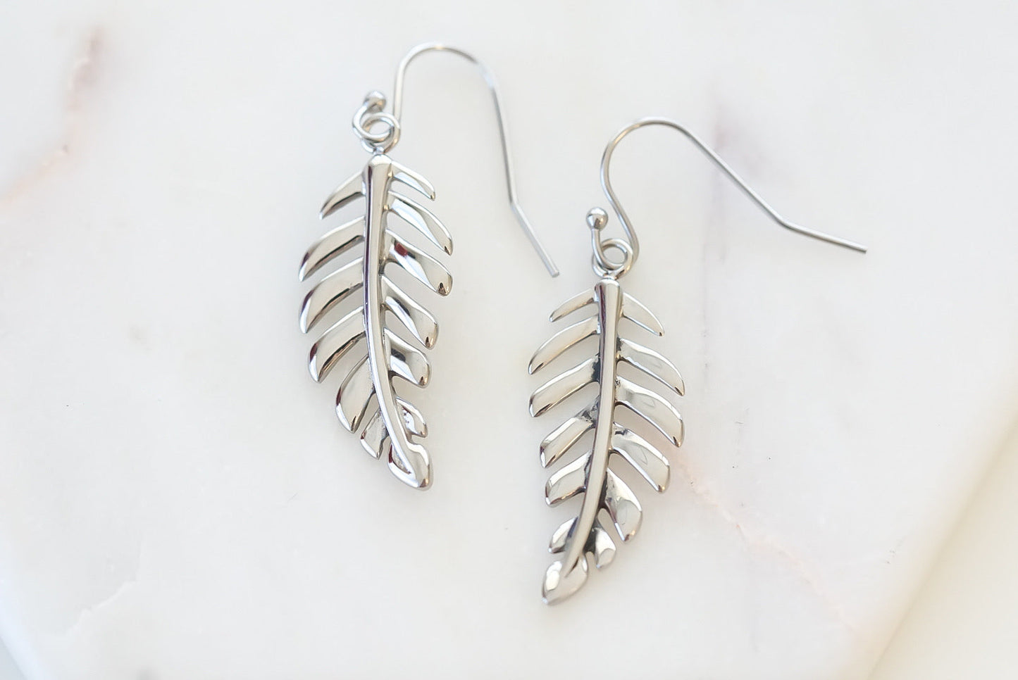 Goddess Collection - Silver Laurel Leaf Drop Earrings