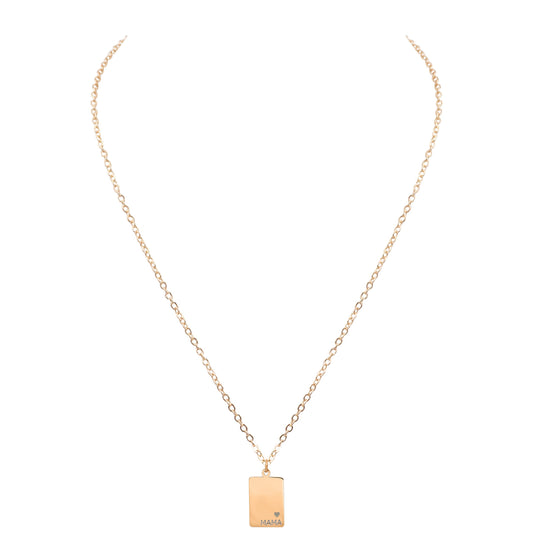 Mama Collection - Rose Gold Engraved Rectangle Necklace
