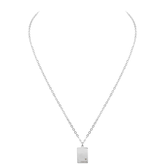Mama Collection - Silver Engraved Rectangle Necklace