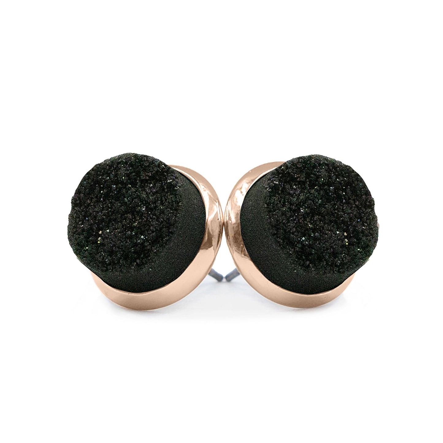 Stone Collection - Rose Gold Raven Quartz Stud Earrings