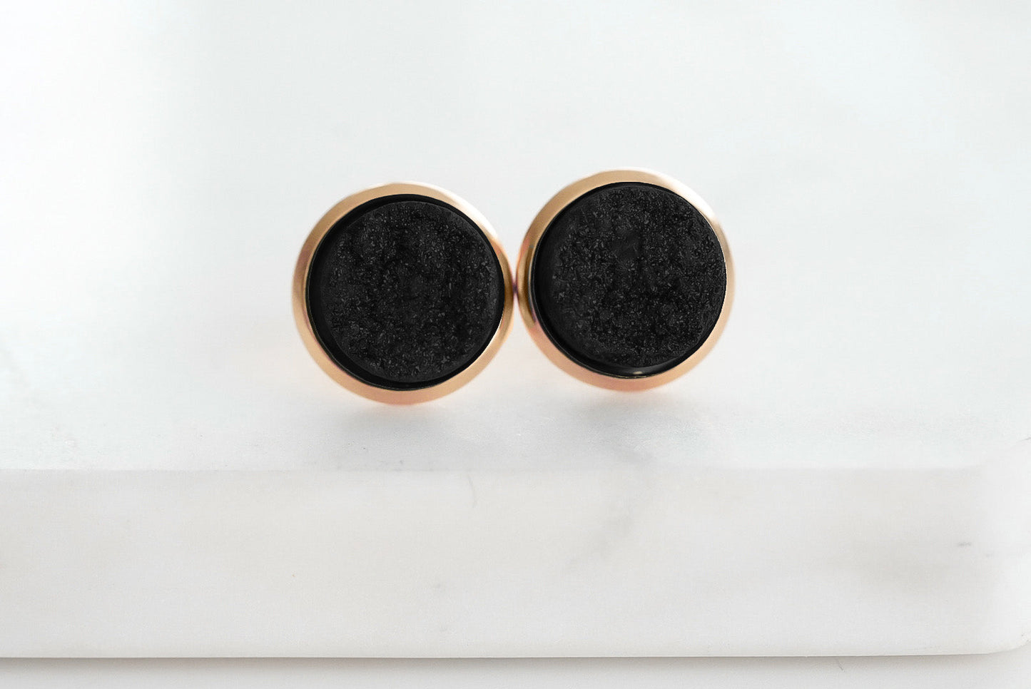 Stone Collection - Rose Gold Raven Quartz Stud Earrings