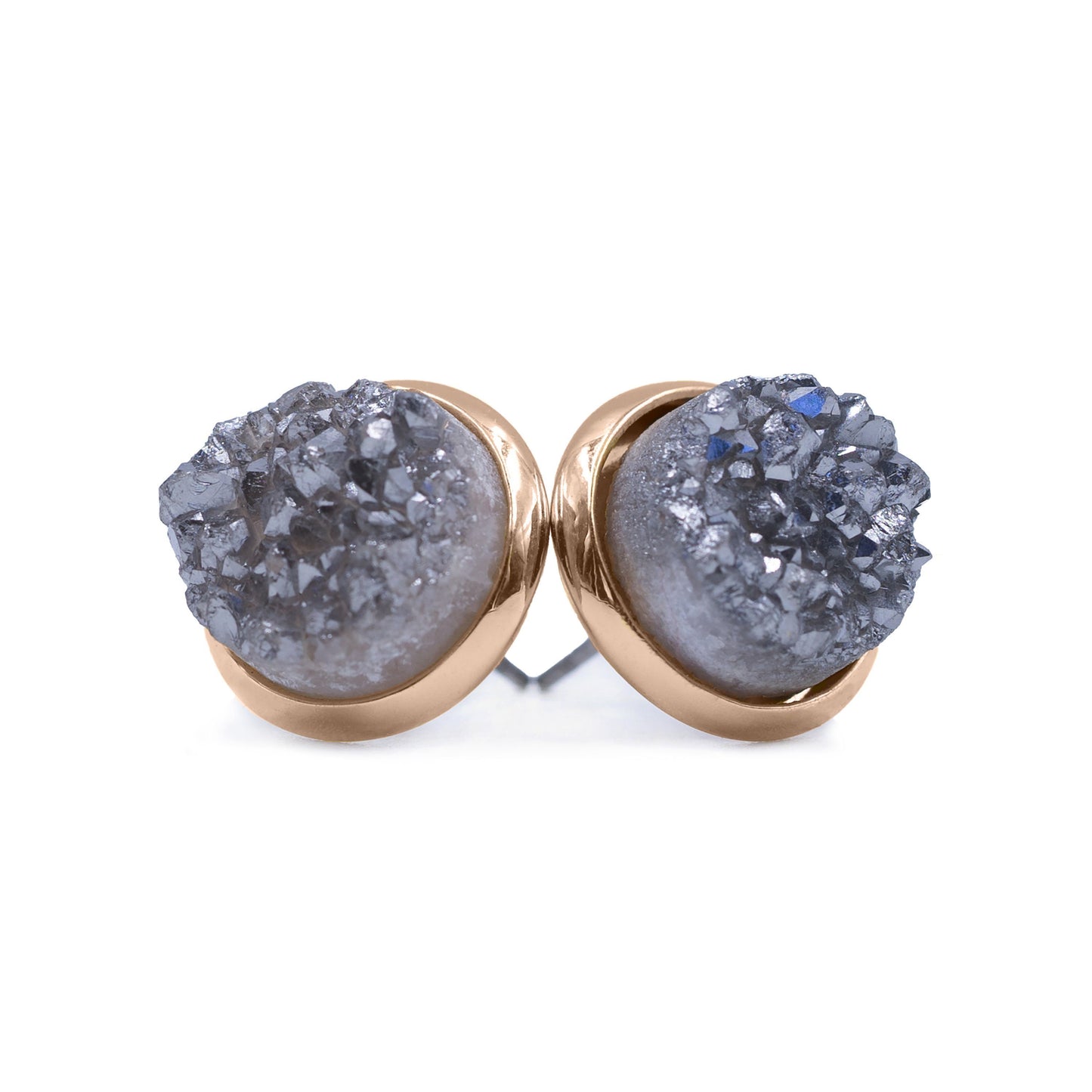 Stone Collection - Rose Gold Stormy Quartz Stud Earrings