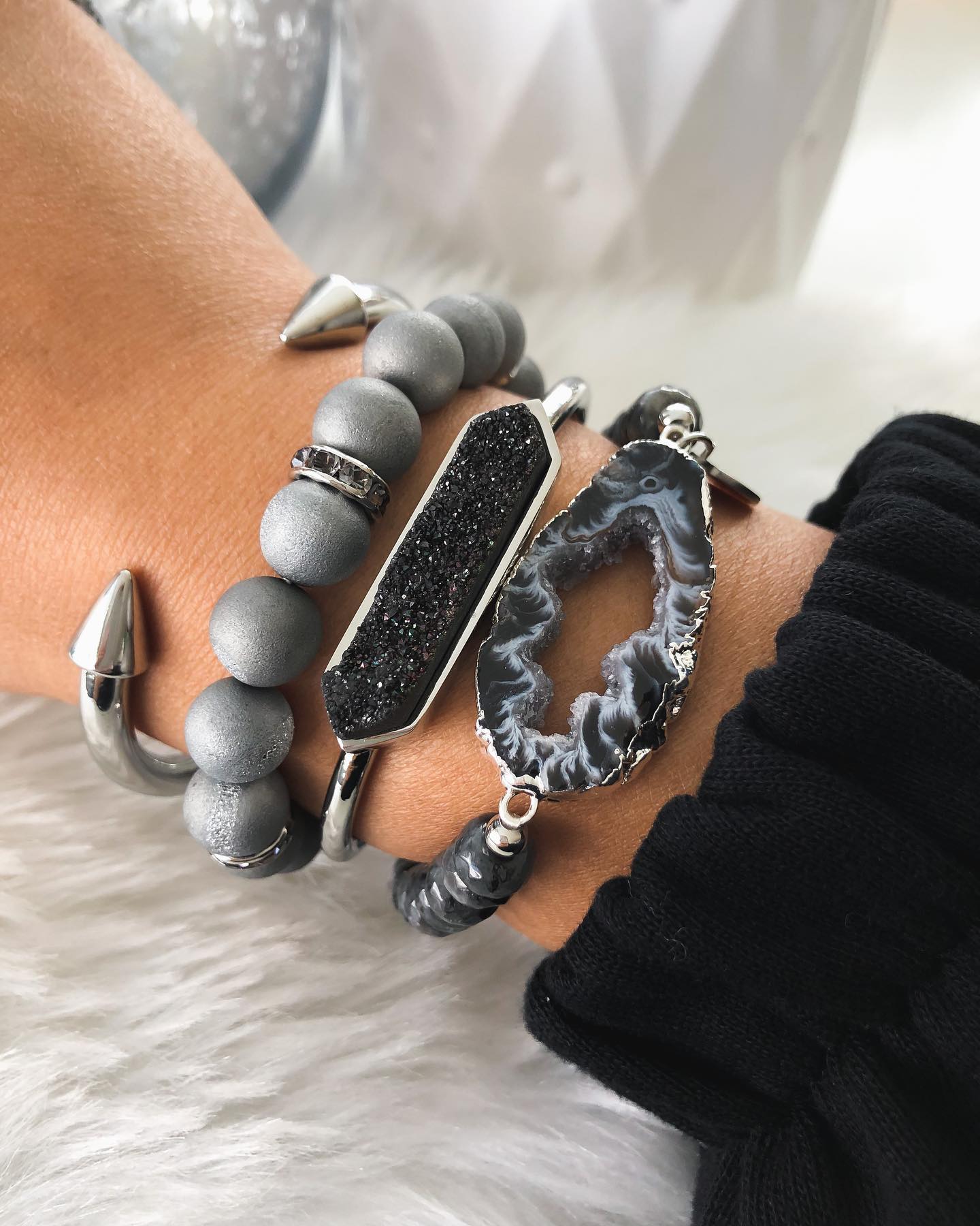 Silver Graphite Bracelet Stack