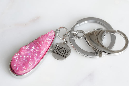 Accessory Collection - Silver Blush Quartz Drop Keychain