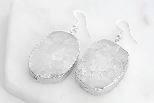 Agate Collection - Silver Chiffon Drop Earrings
