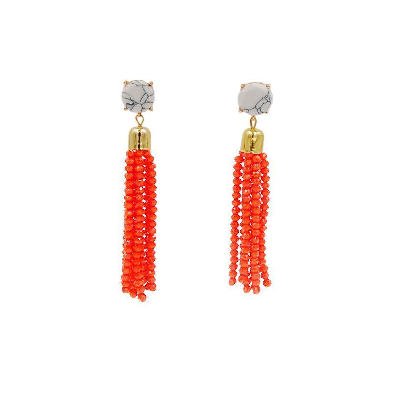 Tassel Collection - Apricot Glass Beaded Earrings