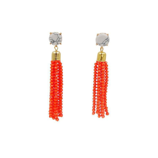 Tassel Collection - Apricot Glass Beaded Earrings