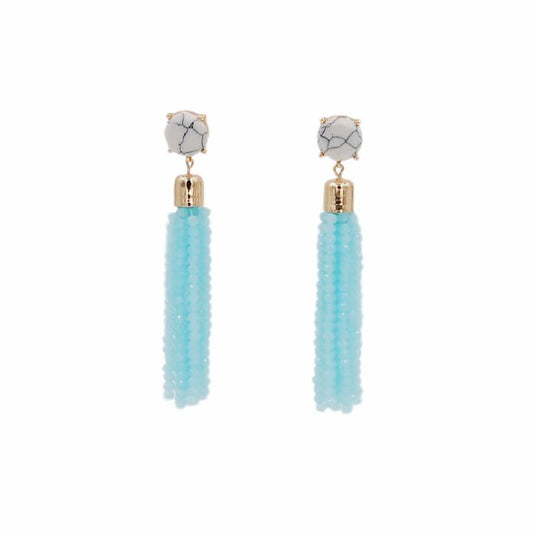 Tassel Collection - Baby Blue Glass Beaded Earrings