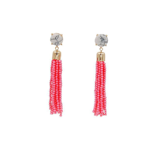 Tassel Collection - Flamingo Pink Beaded Earrings