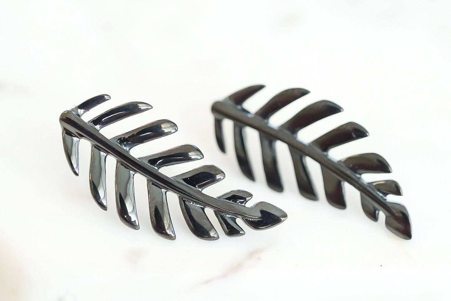 Goddess Collection - Black Laurel Leaf Stud Earrings