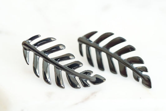Goddess Collection - Black Laurel Leaf Stud Earrings