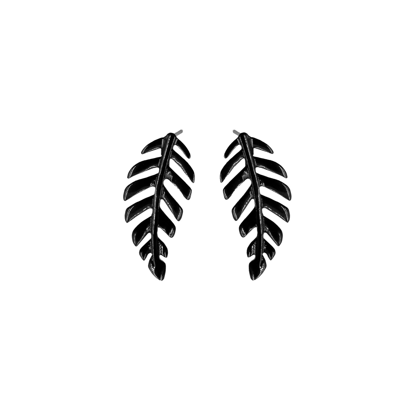 Goddess Collection - Black Laurel Leaf Stud Earrings