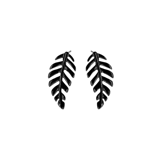 Goddess Collection - Black Laurel Leaf Stud Earrings