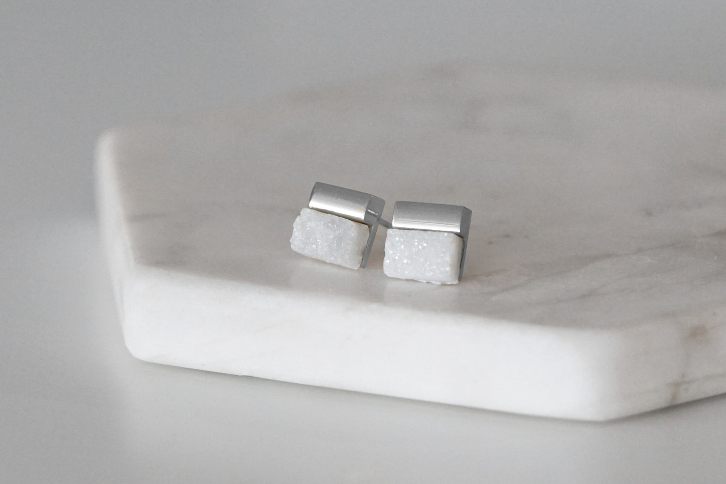 Gracie Collection - Silver Pearl Quartz Stud Earrings