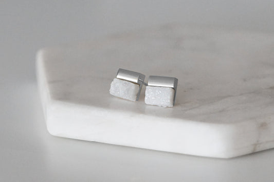 Gracie Collection - Silver Pearl Quartz Stud Earrings