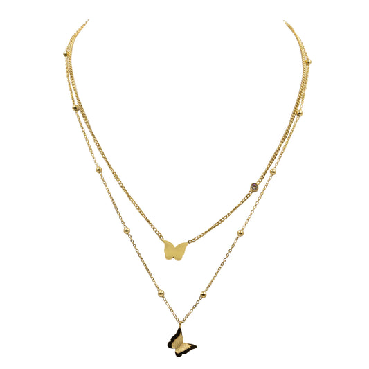 Kalysa Collection - Double Butterfly Layered Necklace