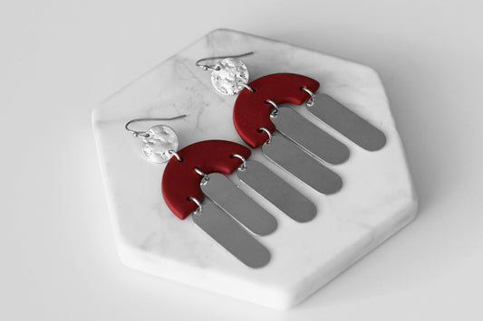Kissa Collection - Silver Maroon Earrings