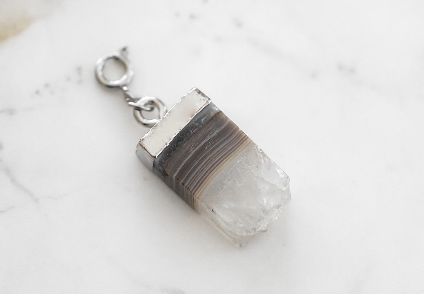 Maker Collection - Silver Moonstone Raw Quartz Charm