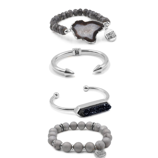 Silver Graphite Bracelet Stack