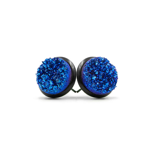 Stone Collection - Black Ondine Blue Quartz Stud Earrings
