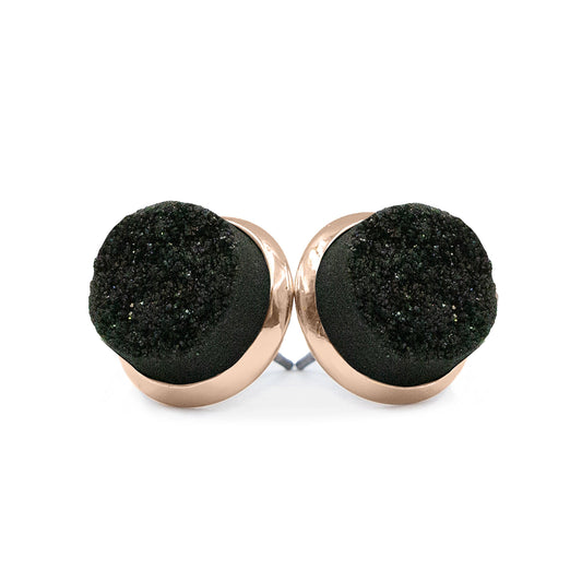 Stone Collection - Rose Gold Raven Quartz Stud Earrings