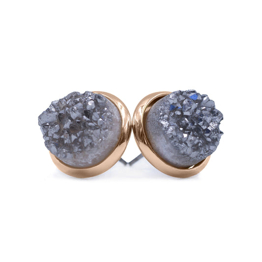 Stone Collection - Rose Gold Stormy Quartz Stud Earrings