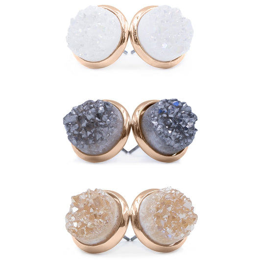 Stone Collection - Rose Gold Quartz Earrings Set
